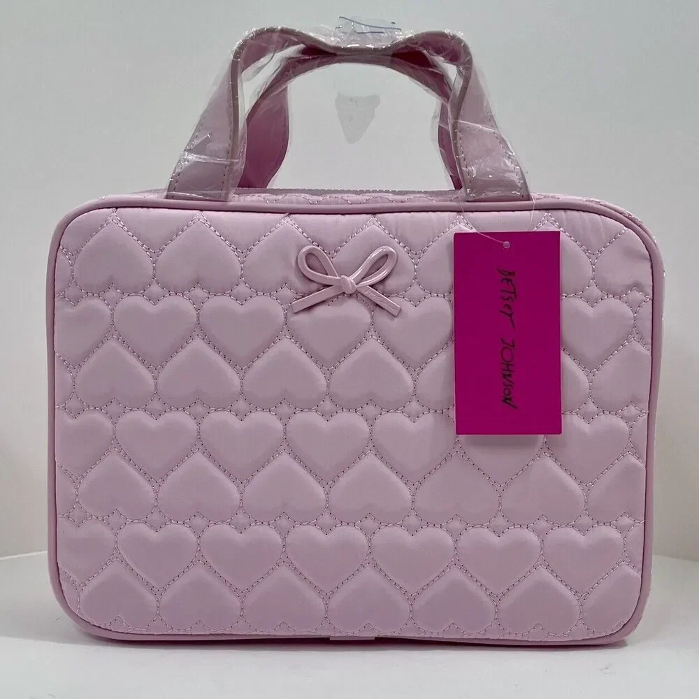 Betsy Johnson Pink Toiletry Makeup Travel Bag Coquette Puffy Heart Ballerina Y2K - Picture 1 of 8
